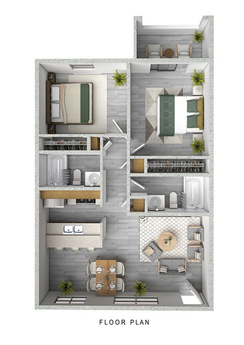 Floor plan for 2 beds, 2 baths, 880 sqft